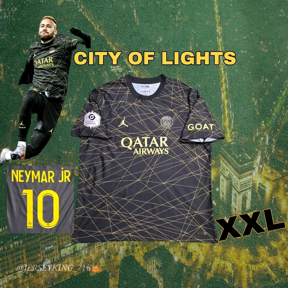 Jordan X PSG Neymar Jr #10 2022/2023 Fourth Black And Yellow Soccer Jersey Ligue